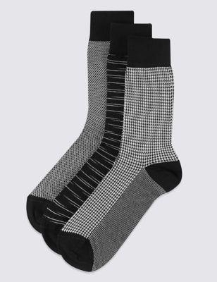 3 Pairs Cotton Rich Geometric Socks
